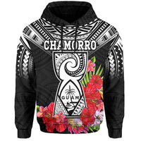 Custom Personalised Guam Chamorro Hoodie Guaman Latte Stone Tropical Flowers Black Style - Wonder Print Shop