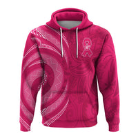Custom Personalised Breast Cancer Awareness Hoodie Hibiscus Polynesian No One Fights Alone LT13 - Wonder Print Shop