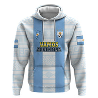 Sudadera pulóver azul y blanca Argentina 2022 con capucha y cordones negros, “VAMOS ARGENTINA”.