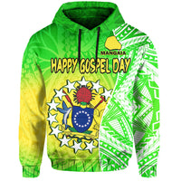 Custom Happy Mangaia Gospel Day Hoodie Cook Islands Coat Of Arms Polynesian Pattern - Wonder Print Shop