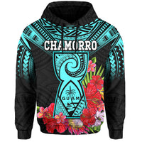 Custom Personalised Guam Chamorro Hoodie Guaman Latte Stone Tropical Flowers Turquoise Style - Wonder Print Shop