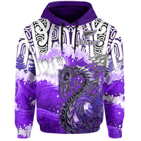 Custom Personalised Manaia Maori Hoodie Fern Aotearoa Purple Waves LT13 - Wonder Print Shop