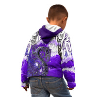 Custom Personalised Manaia Maori Hoodie KID Fern Aotearoa Purple Waves LT13 - Wonder Print Shop