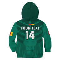 Kids green football hoodie back with YOUR TEXT and number 14 graphic