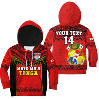 Custom Text And Number Tonga Rugby Hoodie KID Mate Maa Tonga Pacific Ngatu Black - Wonder Print Shop