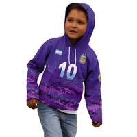 Kids purple football hoodie with hood, number 10 print, crest and flag details