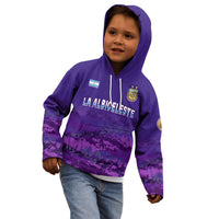 Kids purple Argentina football hoodie with hood, LA ALBICIELESTE text and crest front