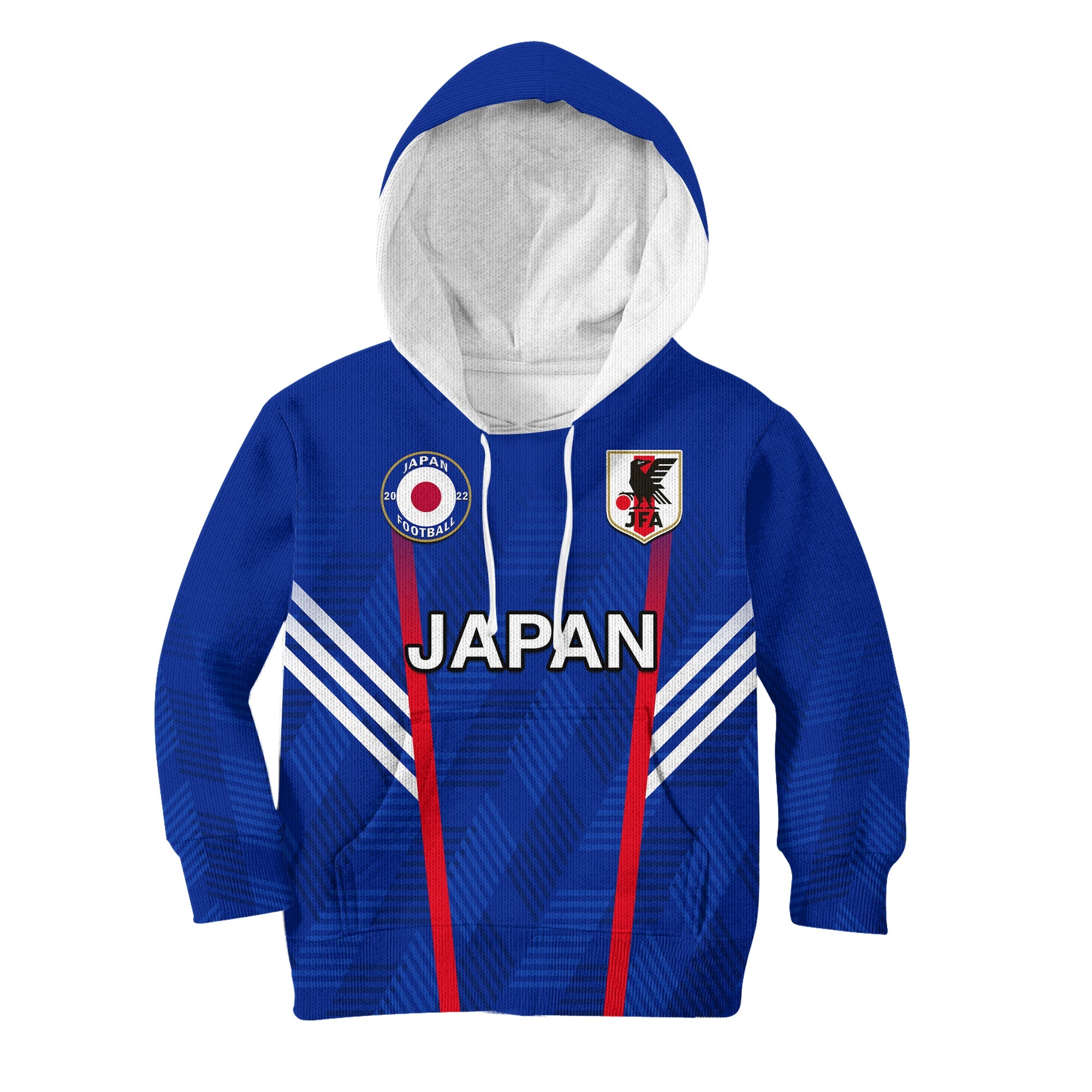 custom-text-and-number-japan-football-hoodie-kid-samurai-blue-world-cup-2022