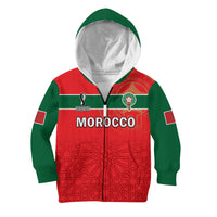 (Custom Text and Number) Morocco Football Hoodie KID Atlas Lions Red World Cup 2022 - Wonder Print Shop