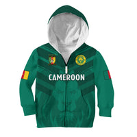 Kids green football zip hoodie with CAMEROON front graphic, hood and zip
