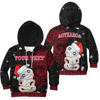 Custom Personalised New Zealand Christmas Hoodie KID Hei Tiki Red Pohutukawa Meri Kirihimete - Wonder Print Shop