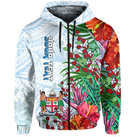 Custom Personalised Fiji Hoodie Proud Fijian Tapa mix Tagimoucia Flowers LT13 - Wonder Print Shop