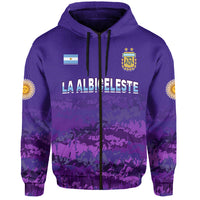 Purple pullover football hoodie with hood, drawstrings, crest and LA ALBICELSTE print