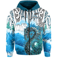 Custom Personalised Manaia Maori Hoodie Fern Aotearoa Blue Waves LT13 - Wonder Print Shop