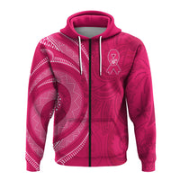 Custom Personalised Breast Cancer Awareness Hoodie Hibiscus Polynesian No One Fights Alone LT13 - Wonder Print Shop