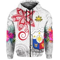 Custom Philippines Hoodie Sun Filipino Polynesian mix Flowers White Vibe LT13 - Wonder Print Shop