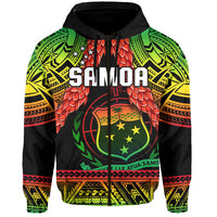 Rugby pullover hoodie in black with green tribal bands, red floral details, front graphic