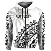Custom Text And Number Fiji Rugby Hoodie Fijian Cibi Dance Tapa Pattern White - Wonder Print Shop
