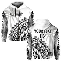 Custom Text And Number Fiji Rugby Hoodie Fijian Cibi Dance Tapa Pattern White - Wonder Print Shop