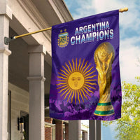 Purple Argentina Champions football flag with sun emblem and golden trophy graphics