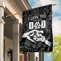 Happy Fathers Day house flag, black with white runes and 'I LOVE YOU DAD' Viking design