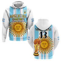 White pullover hoodie with Argentina Champions front graphic and striped sleeves