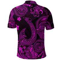 Pink/Black Polynesian fish-hook polo back, bold tattoo graphics and floral motifs
