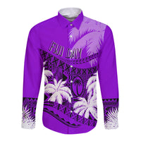 Personalised Fiji Day Long Sleeves Button Shirt Flying Fijians Masi Kesa Style - Violet - Wonder Print Shop