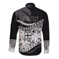Personalised Fiji Day Long Sleeves Button Shirt Flying Fijians Masi Kesa Style - Black - Wonder Print Shop