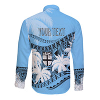 Personalised Fiji Day Long Sleeves Button Shirt Flying Fijians Masi Kesa Style - Turquoise - Wonder Print Shop