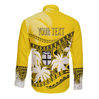 Personalised Fiji Day Long Sleeves Button Shirt Flying Fijians Masi Kesa Style - Gold - Wonder Print Shop