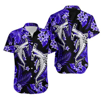 Hawaii Summer Colorful Shark Matching Hawaiian Shirt And Dress Dark Blue LT6 - Wonder Print Shop