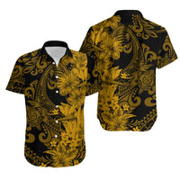 Hawaii Flowers Mix Tribal Pattern Matching Hawaiian Shirt And Dress Gold LT6 - Wonder Print Shop