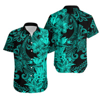 Hawaii Flowers Mix Tribal Pattern Matching Hawaiian Shirt And Dress Turquoise LT6 - Wonder Print Shop
