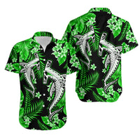 Hawaii Summer Colorful Shark Matching Hawaiian Shirt And Dress Green LT6 - Wonder Print Shop