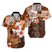 Short-sleeve Hawaiian shirt with multicolor tribal shark and flower print