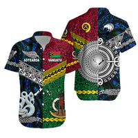 Vanuatu New Zealand Matching Hawaiian Outfits For Couples Polynesian Maori Matching Hawaiian Shirt And Dress Blue LT8 - Wonder Print Shop