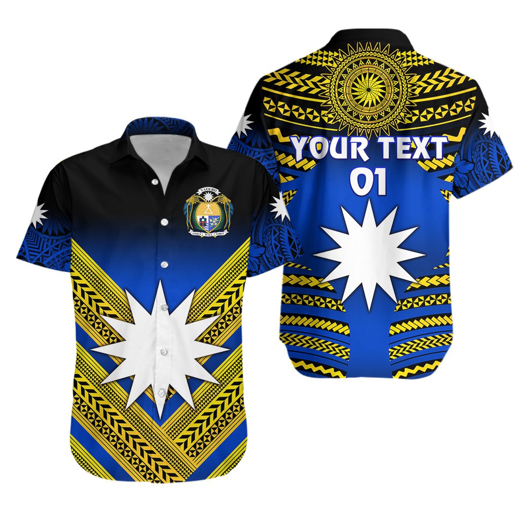 custom-personalised-nauru-polynesian-flag-hawaiian-shirt-creative-style-gradient-blue-custom-text-and-number