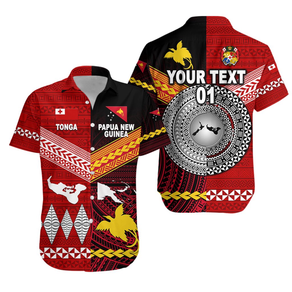 custom-personalised-papua-new-guinea-and-tonga-hawaiian-shirt-polynesian-together-red-custom-text-and-number