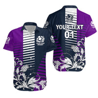 (Custom) Schottland Rugby-Hawaihemd in Marine/Lila mit Distel-Motiv und Streifendetail