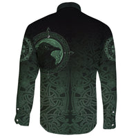 Viking Long Sleeve Button Shirt, Ethnic Odin Raven Green RLT12 - Wonder Print Shop