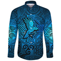 Viking Long Sleeve Button Shirt Raven Odin Celtic Cyan RLT12 - Wonder Print Shop