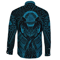 Viking Long Sleeve Button Shirt Raven Valknut Cyan RLT12 - Wonder Print Shop