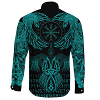 Viking Long Sleeve Button Shirt Raven Of Odin Cyan RLT12 - Wonder Print Shop