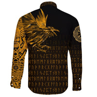 Viking Long Sleeve Button Shirt The Raven Of Odin Rune, Gold RLT12 - Wonder Print Shop