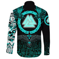 Viking Long Sleeve Button Shirt Three Raven and Valknut Cyan RLT12 - Wonder Print Shop
