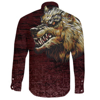 Viking Long Sleeve Button Shirt Fenrir On The Blood Moon Background RLT12 - Wonder Print Shop