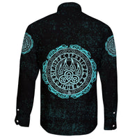 Viking Long Sleeve Button Shirt Viking Bear Claws Cyan Tattoo RLT12 - Wonder Print Shop
