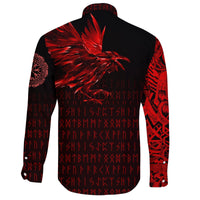 Viking Long Sleeve Button Shirt The Raven Of Odin Rune, Red RLT12 - Wonder Print Shop