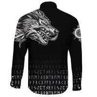 Viking Long Sleeve Button Shirt Fenrir Wolf Near Shoulder RLT12 - Wonder Print Shop